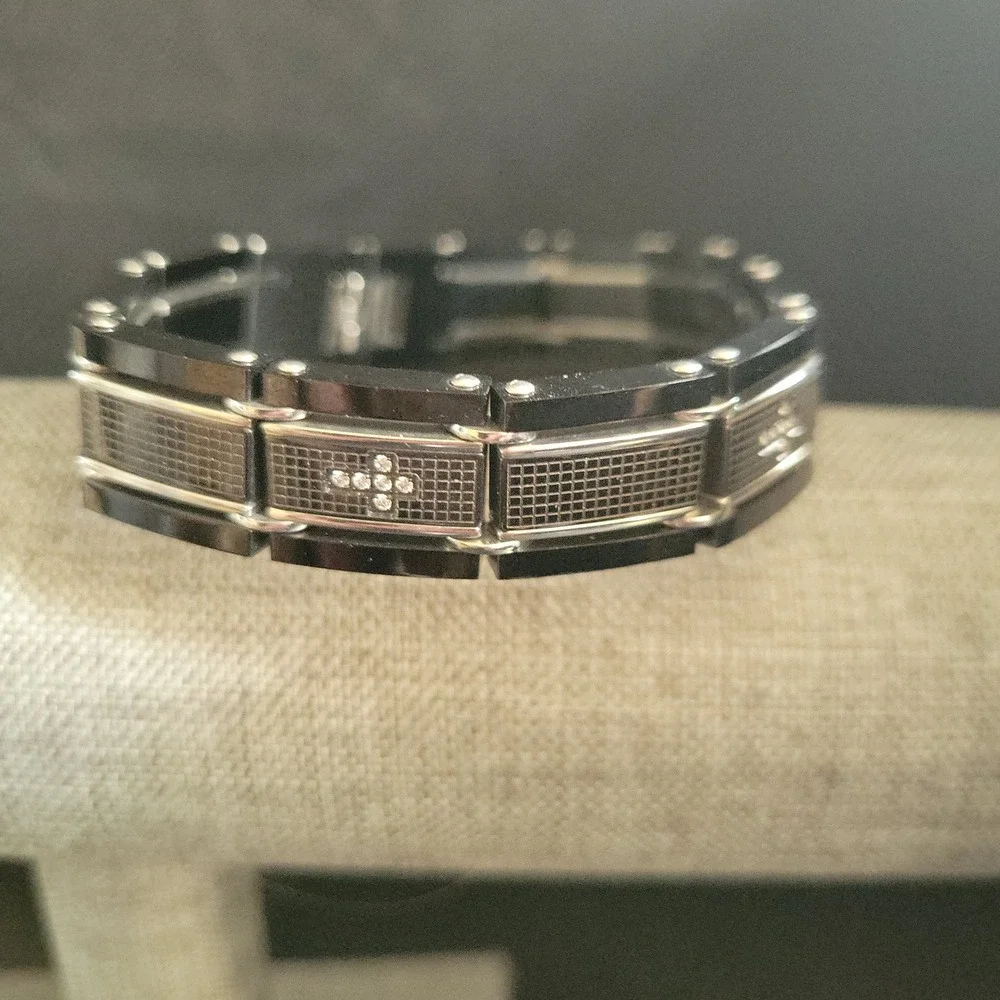 Mens Black Stainless‎ Steel Cross Link Bracelet 8.5 Inch Goth